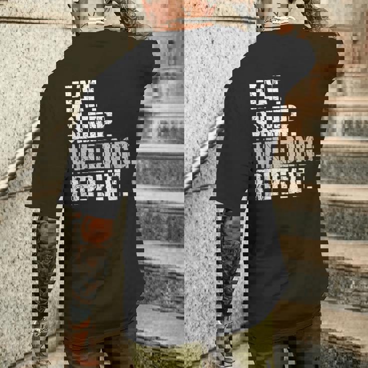 食べる睡眠溶接リピート溶接機 メンズTシャツ バックプリント 彼への贈り物