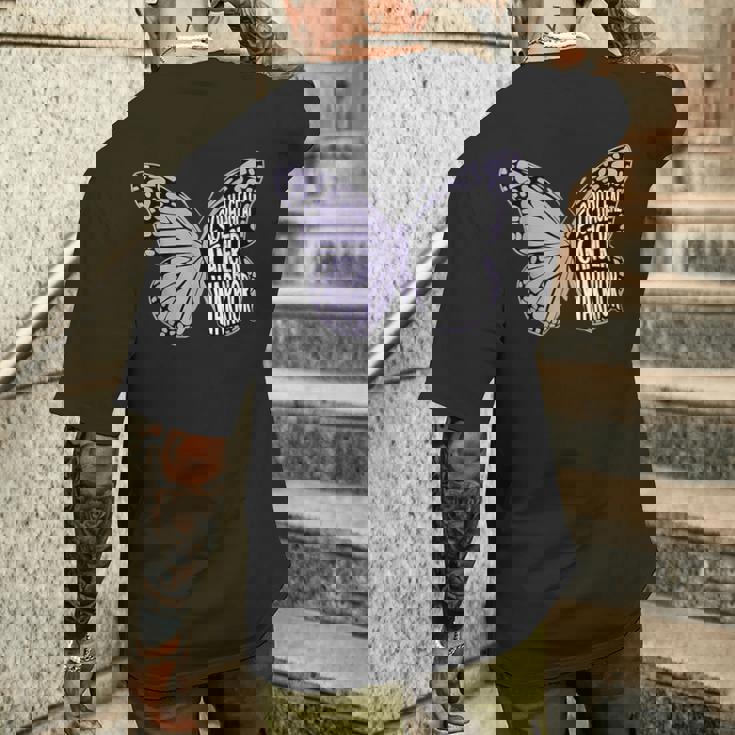 食道がん啓発ツルニチニチソウリボン メンズTシャツ バックプリント 彼への贈り物