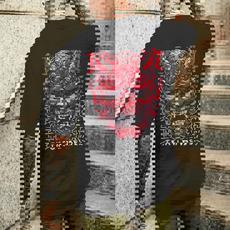 鬼マスク フェイス 妖怪 悪魔 般若 日本 鬼マスク メンズTシャツ バックプリント 彼への贈り物