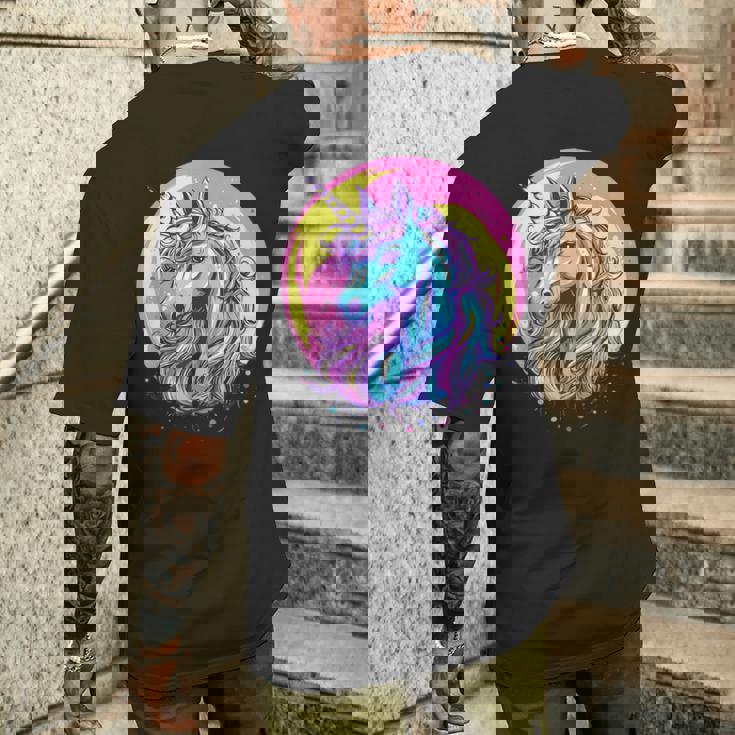 鮮やかなユニコーン マジック ファンタジー ムーンライト メンズTシャツ バックプリント 彼への贈り物