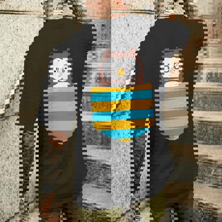 鳥好きのギフト フクロウのフクロウ 胸ポケット付き メンズTシャツ バックプリント 彼への贈り物