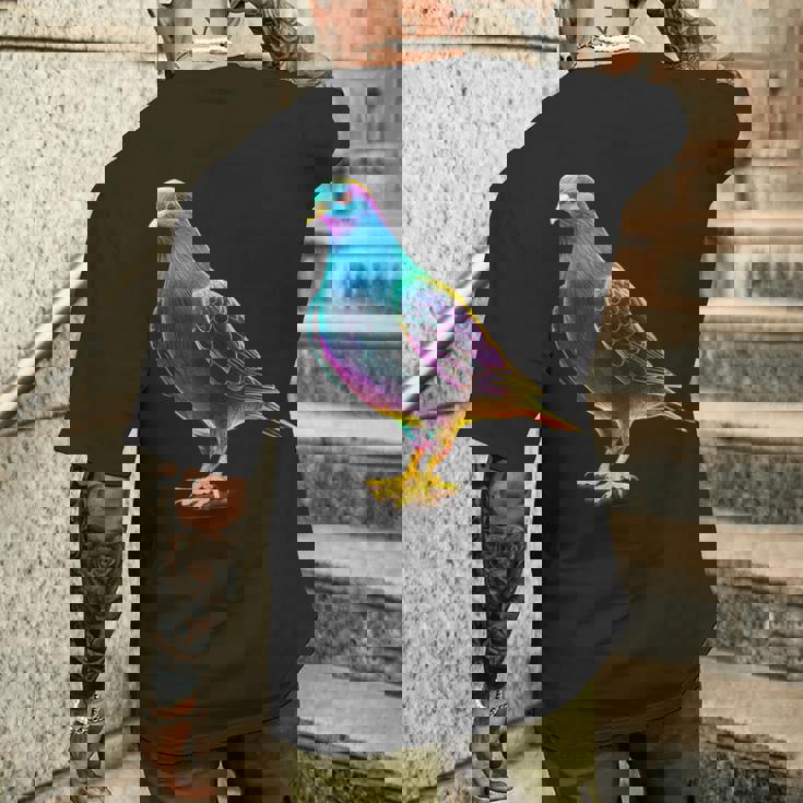 鳩 カラフル 動物 動物園 アートワーク 鳩 メンズTシャツ バックプリント 彼への贈り物