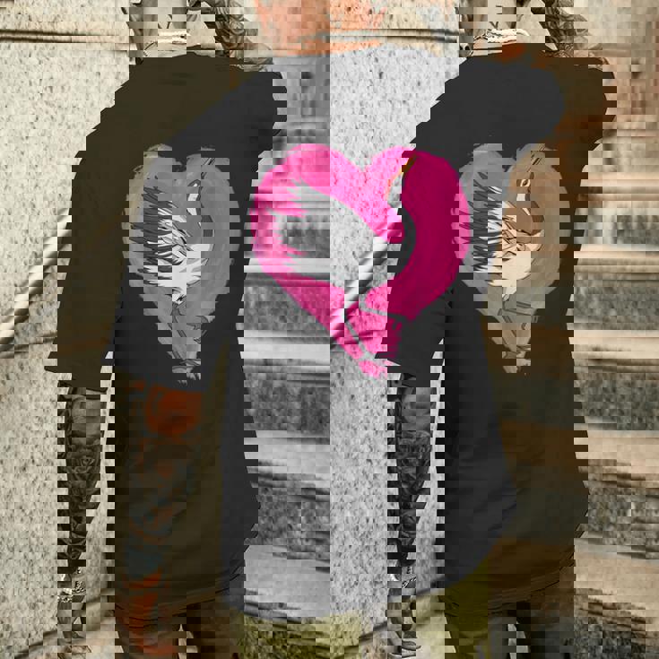 鶴 ハートデザインラブ 鶴 恋人 鶴 メンズTシャツ バックプリント 彼への贈り物