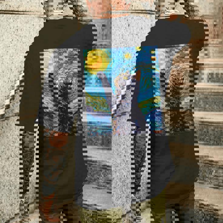 黒猫のヴィンテージアート 猫好き 猫飼い 猫 ネコ ねこくろねこ好き 面白い サプライズ ギフト にゃんこ メンズTシャツ バックプリント 彼への贈り物