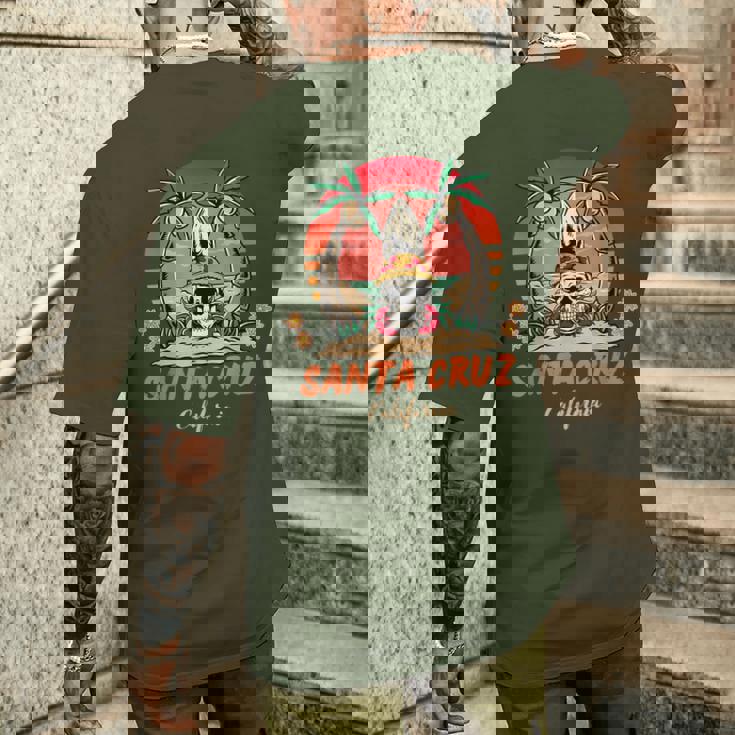 Santa Cruz カリフォルニア ヴィンテージ スケルトン サーファー サンタクルーズ メンズTシャツ バックプリント 彼への贈り物