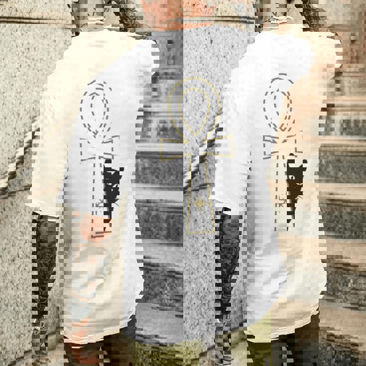 Ankh & Cat デザイン – スピリチュアル瞑想アート メンズTシャツ バックプリント 彼への贈り物