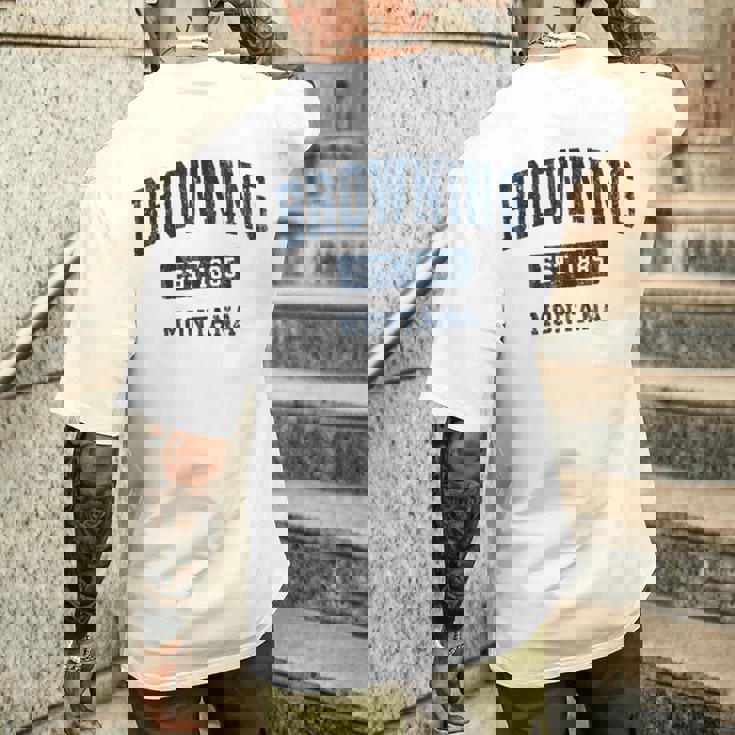 Browning Montana Mt ビンテージ スポーツ 確立 ネイビーデザイン 長袖tシャツ メンズTシャツ バックプリント 彼への贈り物