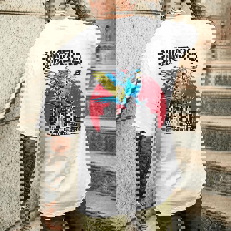 Budgiezilla 面白いインコ セキセイインコ セキセイインコ セキセイインコ 鳥好き メンズTシャツ バックプリント 彼への贈り物