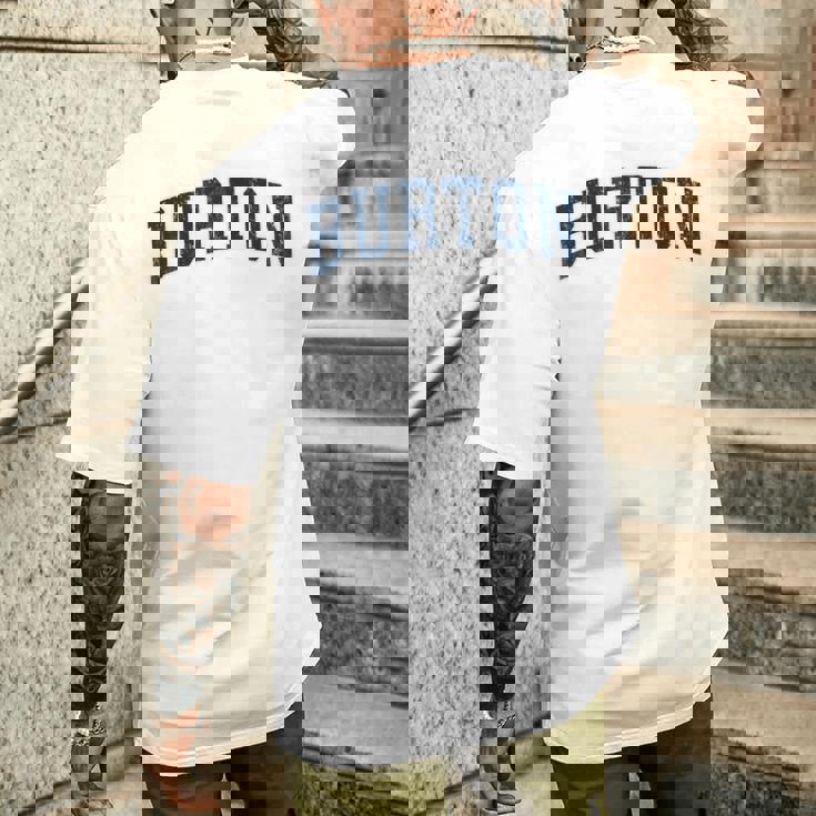 Burton Michigan Mi ヴィンテージ スポーツデザイン ネイビーデザイン メンズTシャツ バックプリント 彼への贈り物