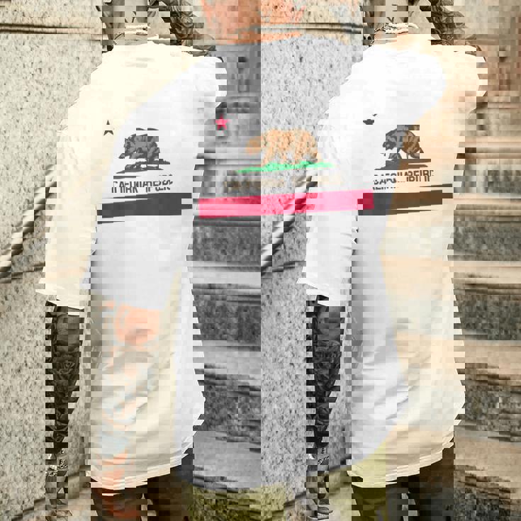 California Republic ノベルティ カリフォルニアベア カリフォルニアフラッグ メンズTシャツ バックプリント 彼への贈り物