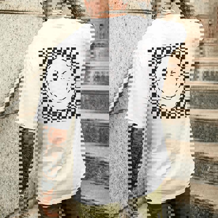 Camisa De Caraonriente A Cuadros Con Ojos Guiños Cara Feliz De Los Años 90 Camiseta Hombre Estampado Espalda Regalos para él
