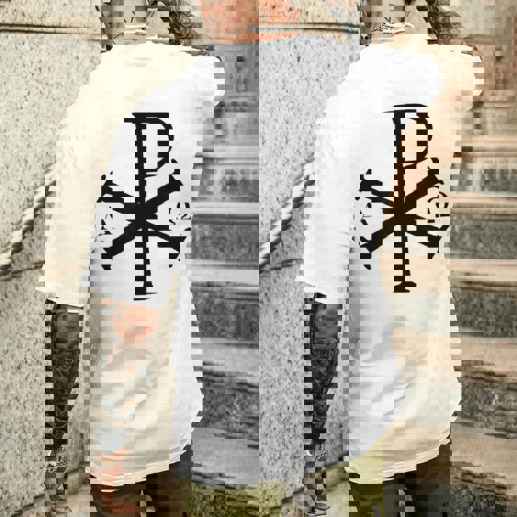 Chi Rho クリスチャン ゴッド アルファ オメガ イエスキリスト キリスト教 メンズTシャツ バックプリント 彼への贈り物