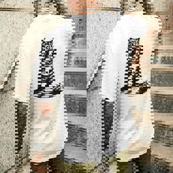 Cool Dj Cat ビニールレコード愛好家 メンズTシャツ バックプリント 彼への贈り物