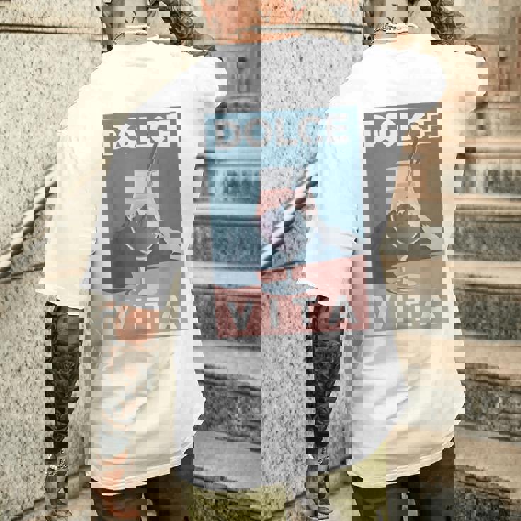 Dolceita Aesthetic Painting Italia Mountains Hikingpritz メンズTシャツ バックプリント 彼への贈り物