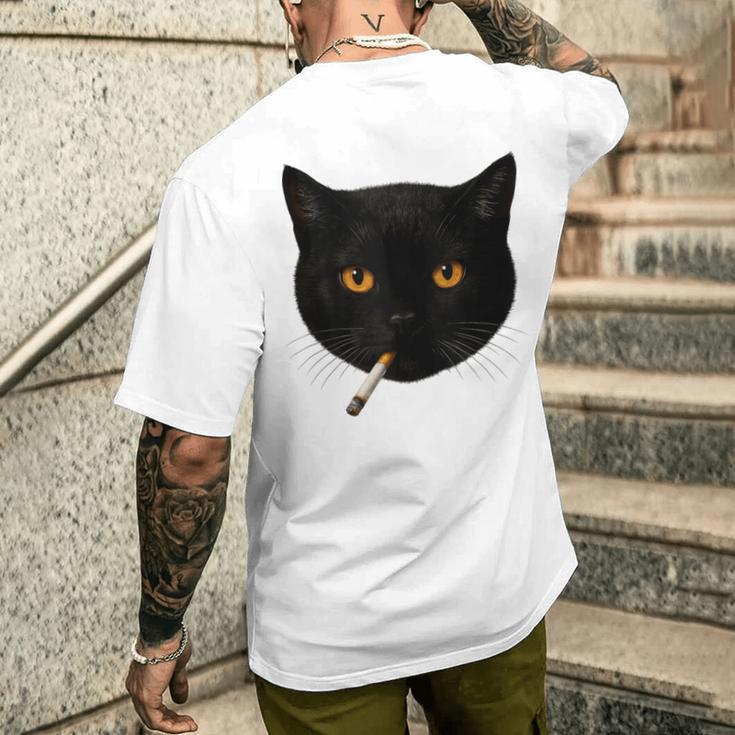 Black Cat Meme Cat Smoking Cigarette Cat Lovers Men's T-shirt Back Print