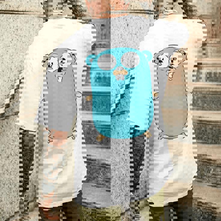 Go Golang プログラミング言語ロゴ マスコットゴファー メンズTシャツ バックプリント 彼への贈り物