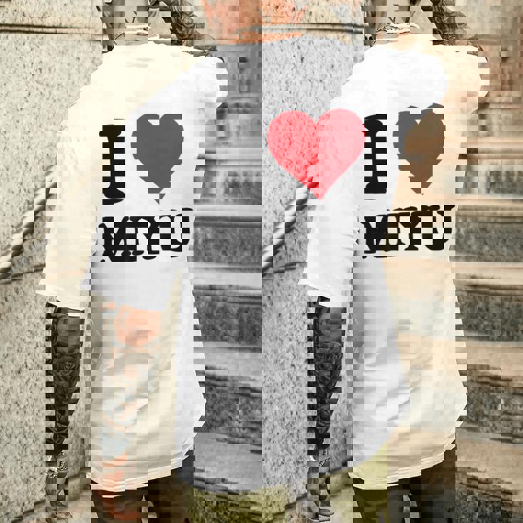 I Heart Miyu ファーストネーム I Love パーソナライズ メンズTシャツ バックプリント 彼への贈り物