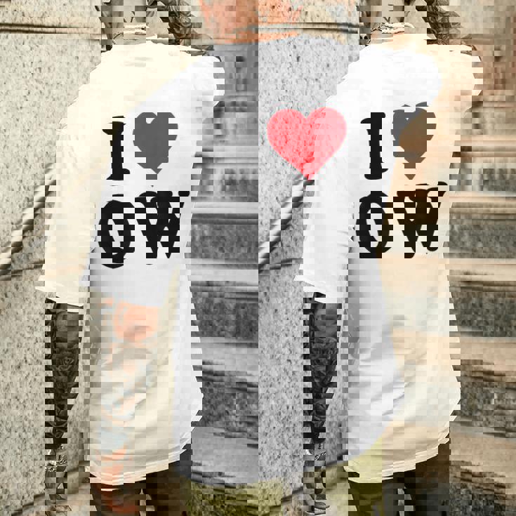 I Heart Ow Initials I Love OW First And Last Name O W メンズTシャツ バックプリント 彼への贈り物