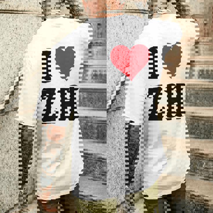 I Heart Zh Initials I Love ZH First And Last Name Z H メンズTシャツ バックプリント 彼への贈り物