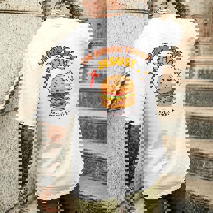 I'm Bunna Trust Jesus 箴言 クリスチャンハンバーガーしゃれ メンズTシャツ バックプリント 彼への贈り物