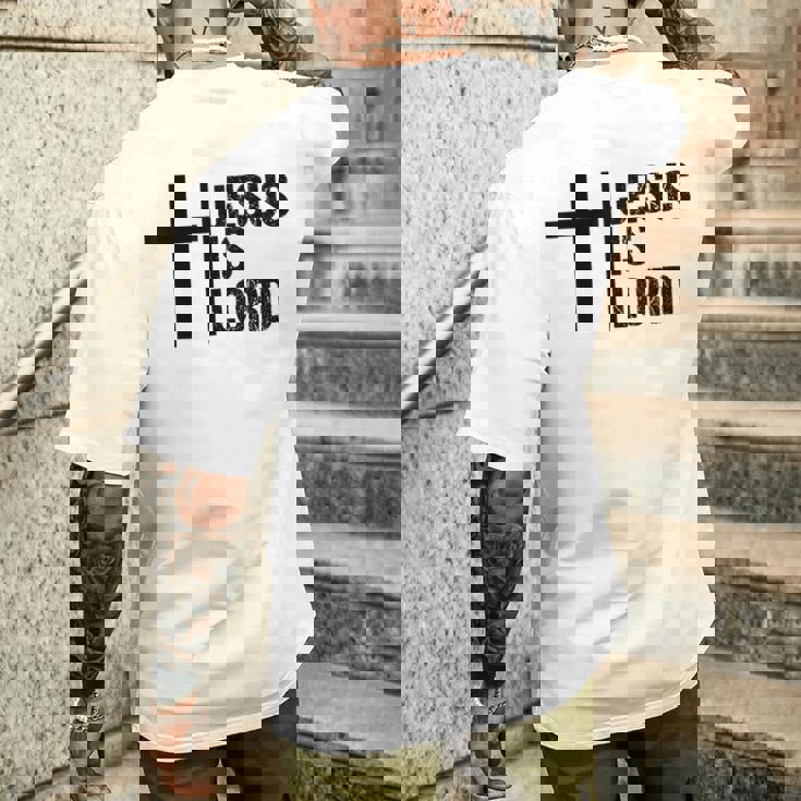 Jesus Is Lord 十字架 信仰 クリスチャン 聖書 神聖 メンズTシャツ バックプリント 彼への贈り物