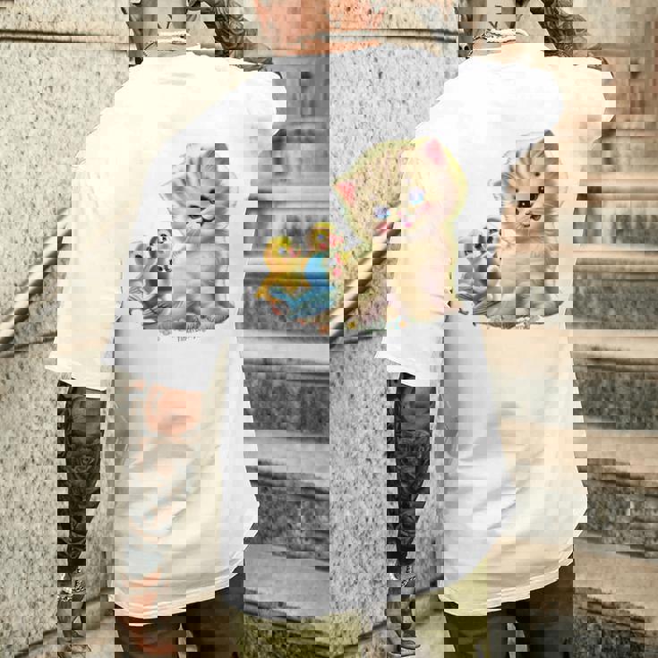 Kitten With Happy Little Birds メンズTシャツ バックプリント 彼への贈り物