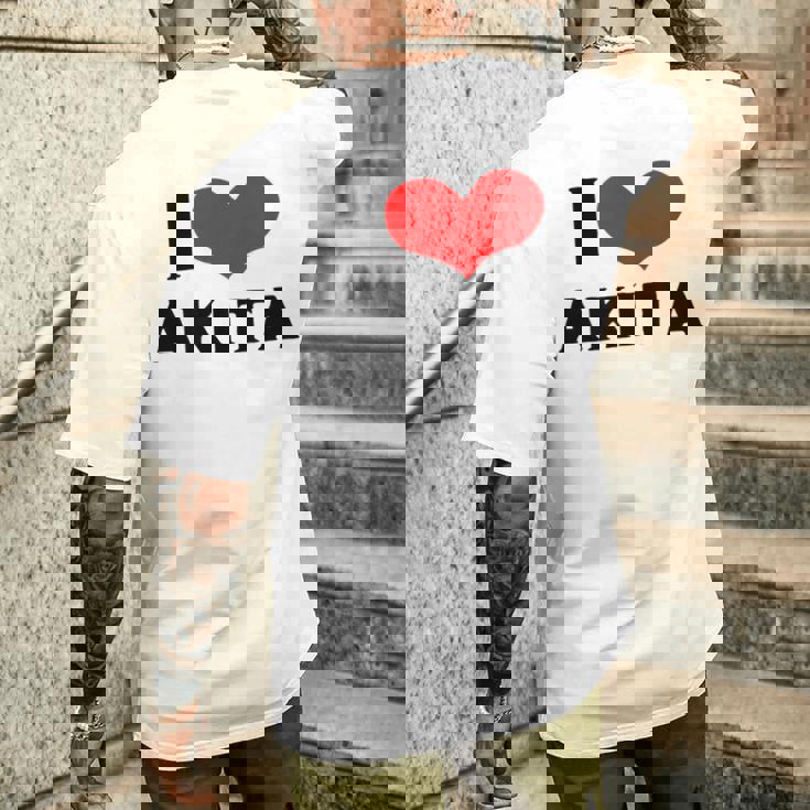 I Love Akita 愛 ハート 秋田 秋田県 日本 お土産 かわいい おしゃれ メンズTシャツ バックプリント 彼への贈り物