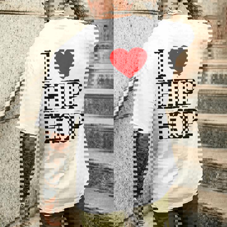 I Love Hip Hop ハート ラップ&ヒップホップファン メンズTシャツ バックプリント 彼への贈り物