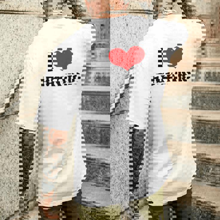 I Love Hokkaido 愛 ハート 北海道 日本 お土産 かわいい おしゃれ メンズTシャツ バックプリント 彼への贈り物