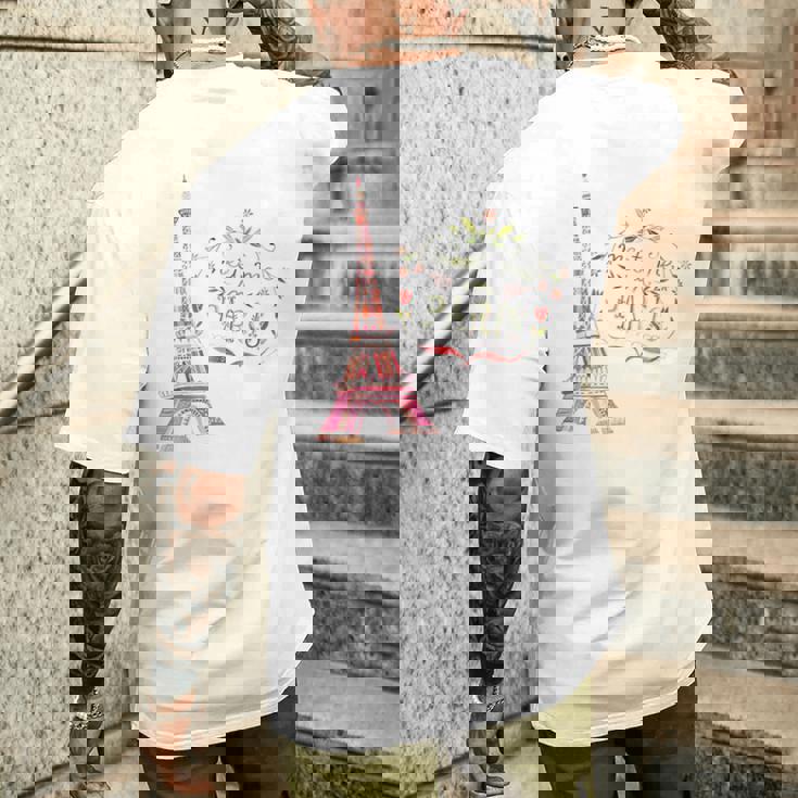 Meet Me In Paris 水彩プリントtシャツ エッフェル塔 メンズTシャツ バックプリント 彼への贈り物