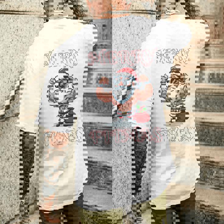 Merry Fitmas クリスマス フィットネス アグリークリスマス スウール サンタ 長袖tシャツ メンズTシャツ バックプリント 彼への贈り物