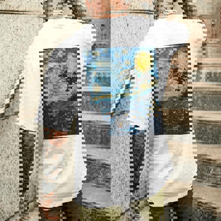 Mothman Cryptid Cryptozoology 星月夜 ゴッホ絵画 メンズTシャツ バックプリント 彼への贈り物