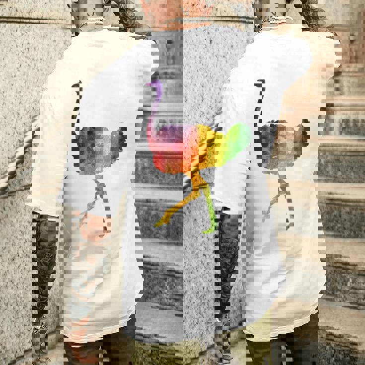 Ostrich African ダチョウ Animal Watercolor Graphic メンズTシャツ バックプリント 彼への贈り物