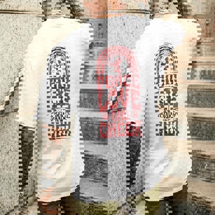 Peace Love And Cheer ボヘミアンレインボーチアリーダー メンズTシャツ バックプリント 彼への贈り物