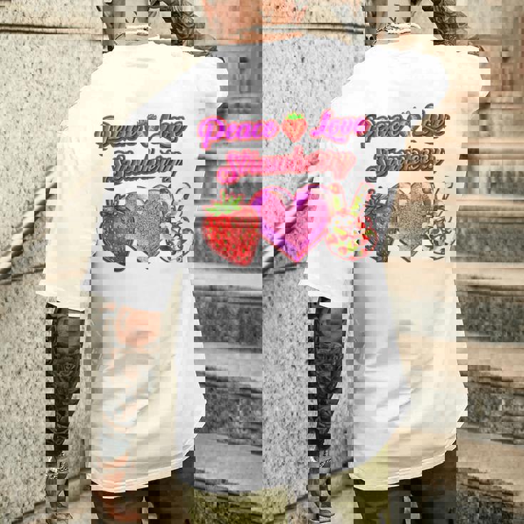 Peace Love イチゴ好き 果物食主義者 果実 果実 果実 メンズTシャツ バックプリント 彼への贈り物