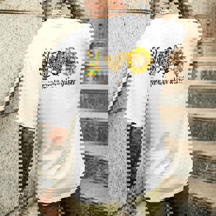 Peace Love サンシャイン ヒッピー ひまわり ヒマワリ 恋人へのギフト メンズTシャツ バックプリント 彼への贈り物