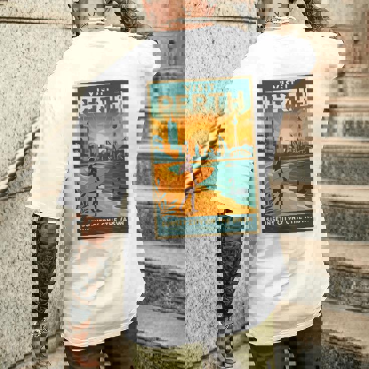 Perth Australia – ビンテージ旅行ポスタースタイル 長袖tシャツ メンズTシャツ バックプリント 彼への贈り物