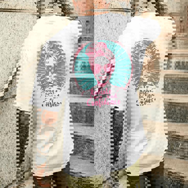 Radiate Love And Confidence Body Positive レトロ ポップアート メンズTシャツ バックプリント 彼への贈り物