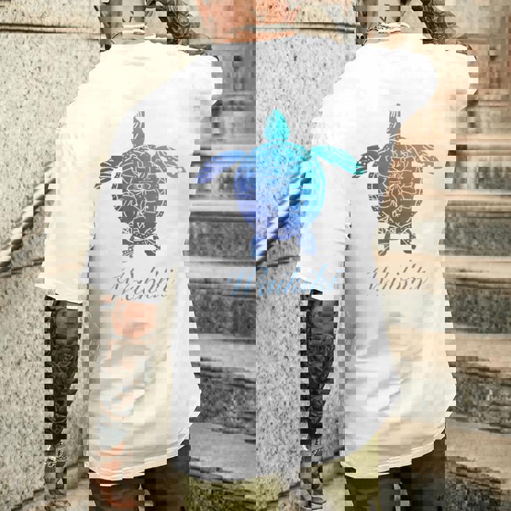 Save The Hawaiiea Turtles ハワイアンブルー トライバルタートルホヌ メンズTシャツ バックプリント 彼への贈り物