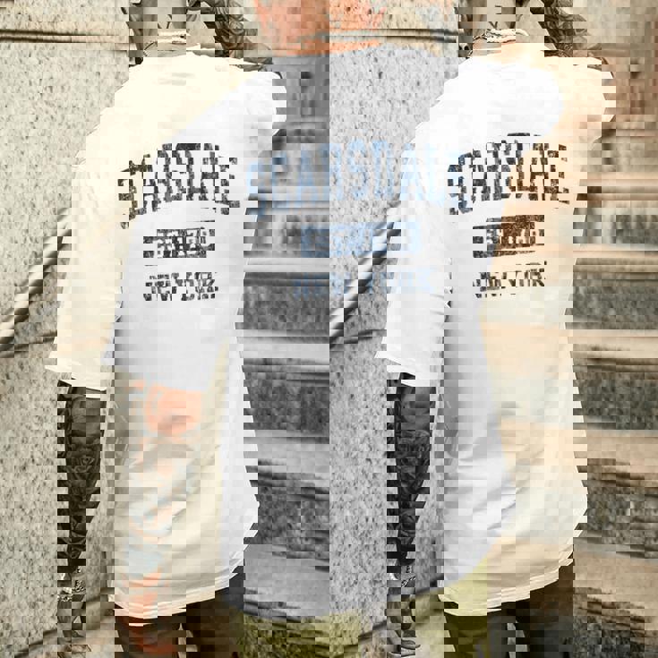 Scarsdale New York Ny ビンテージスポーツデザイン ネイビー メンズTシャツ バックプリント 彼への贈り物