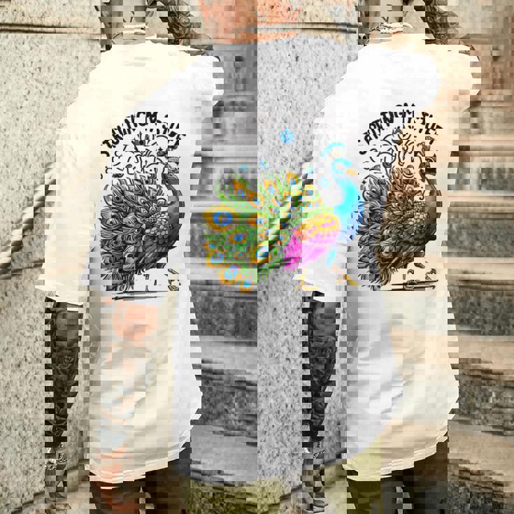 Strutting Mytuff カラフル 孔雀好き メンズTシャツ バックプリント 彼への贈り物