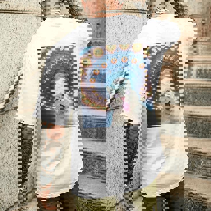 Ufo エイリアンフライングソーサー付き面白い白猫愛好家セルフィー 長袖tシャツ メンズTシャツ バックプリント 彼への贈り物