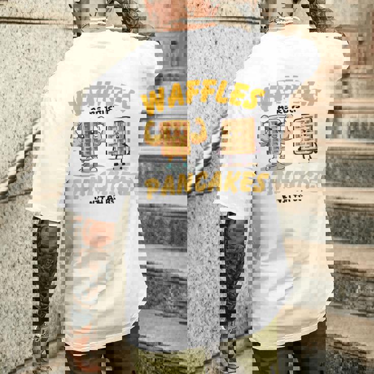 Waffles Are Just Pancakes With Abs Breakfast ワッフル愛好家 メンズTシャツ バックプリント 彼への贈り物