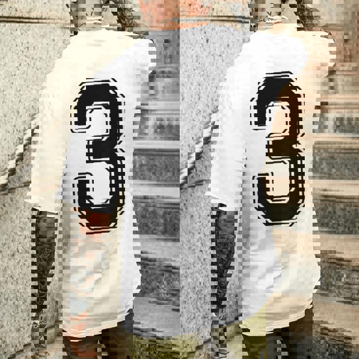 【バックプリント・背中側】3 数字 背番号 ユニフォーム ナンバー【ブラック／黒の文字】スポーツ 野球 サッカー 部活 メンズTシャツ バックプリント 彼への贈り物