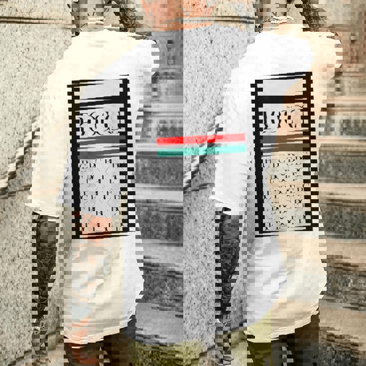 【バックプリント・背中側】Bocci ぼっち ロゴ 総柄 イタリア国旗風【変なtシャツ】陰キャ ブランド パロディ 面白 メンズTシャツ バックプリント 彼への贈り物