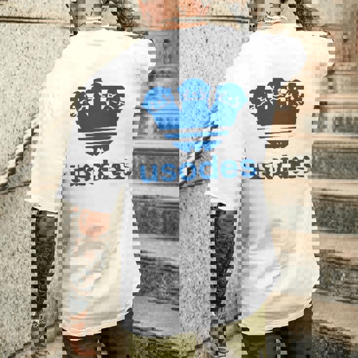 【バックプリント・背中側】ウソデス Usodes かわうそです。《ブルー 青》スポーツ ブランド パロディ 面白い メンズTシャツ バックプリント 彼への贈り物