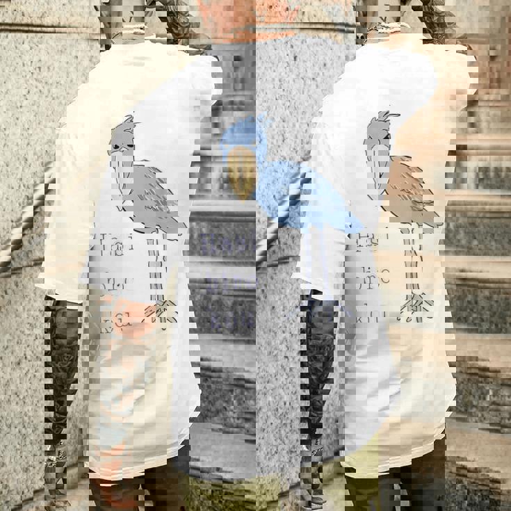 【バックプリント・背中側】ハシビロコウさん 『セルフィー』鳥【どうぶつフレンズ 】動物園 ゆるくて かわいい イラスト メンズTシャツ バックプリント 彼への贈り物