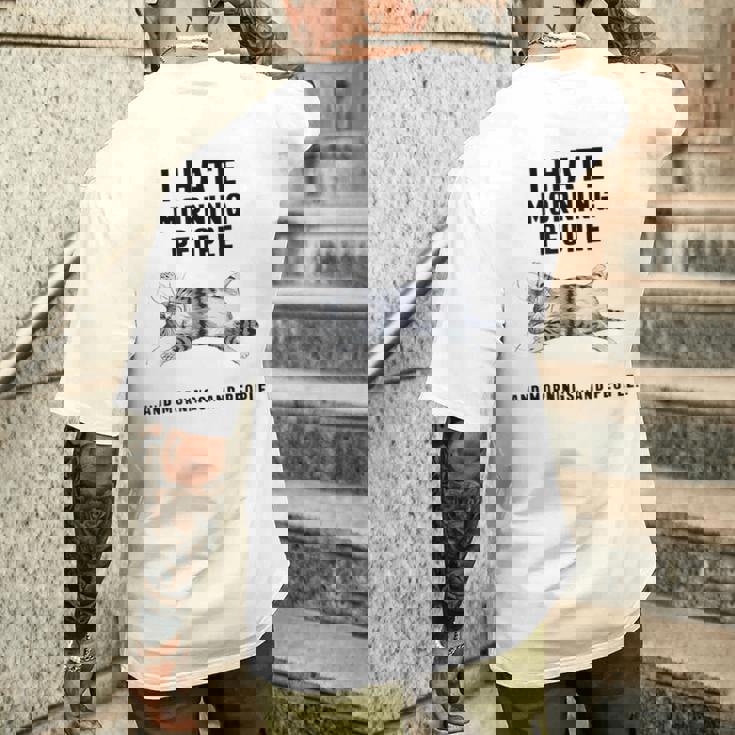 おかしな怠惰な猫 私は朝の人と朝と人が嫌いです メンズTシャツ バックプリント 彼への贈り物