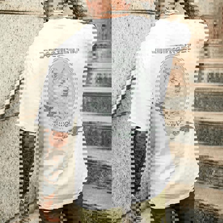 おもしろいいいいどこん 柴犬犬 ドル札 暗号のお金 メンズTシャツ バックプリント 彼への贈り物