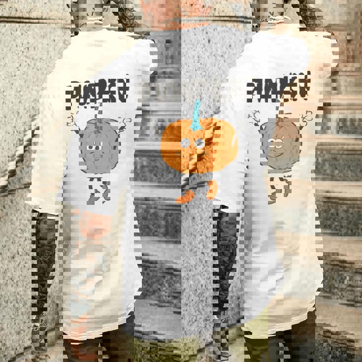 かぼちゃ Pumpkin キャラクター 顔 イラスト かわいい おもしろ シンプル ゆるい 野菜 ゆるキャラ メンズTシャツ バックプリント 彼への贈り物